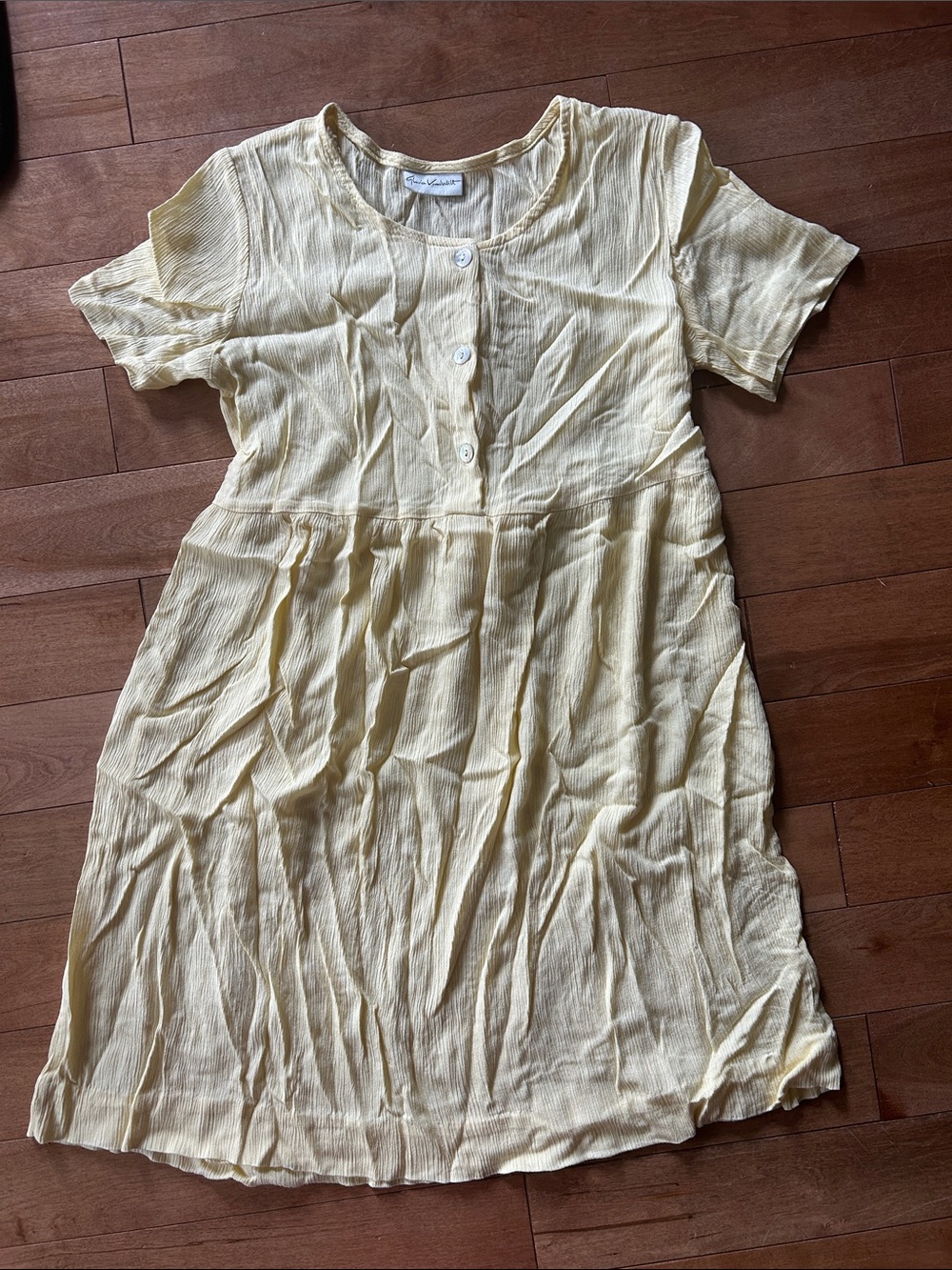 Gloria Vanderbilt Pale Yellow Short-Sleeve Button-Front Mini Dress